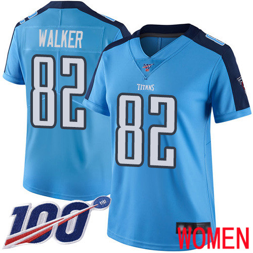 Tennessee Titans Limited Light Blue Women Delanie Walker Jersey NFL Football #82 100th Season Rush Vapor Untouchable->women nfl jersey->Women Jersey